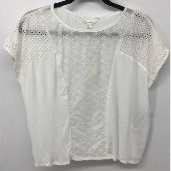 Springfield Top 2 White Eyelet Boxy Women New - Picture 1 of 6